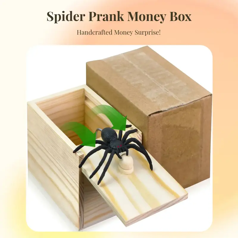 Durable Wooden Spider Prank Box, 1 Piece Handcrafted Money Surprise Box, Novelty & Gag Toy for Adults, Prank Gifts, Holiday Gift Gift, Birthday Gift, Creative Prank Gift