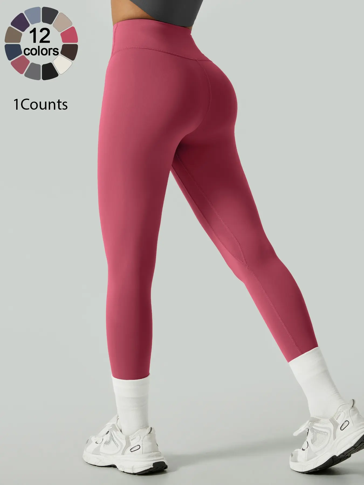 Women's Solid High Waist Sports Stretchy Athleisure Fitness Tight Fit High Waisted Leggings, Casual Comfy Breathable Athletic Skinny Fitness Training Pants for Yoga Gym Workout, Ladies Sportswear for All Seasons