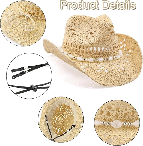 Cowboy Hat,Cowgirl Hat,Cowboy Hats for Women/Mens/Straw Wide with Shapeable Brim Cowboy Hat for Womens/White/Black.