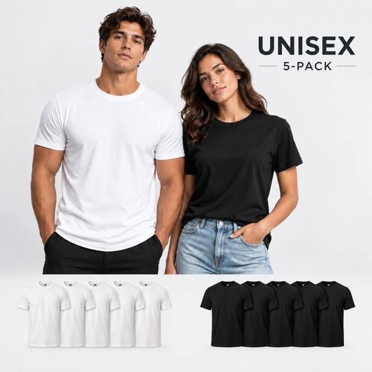 5-Pack Classic Crew Neck T-Shirts – 100% Cotton Everyday Basics