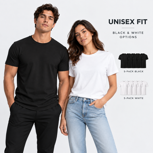 5-Pack Classic Crew Neck T-Shirts – 100% Cotton Everyday Basics